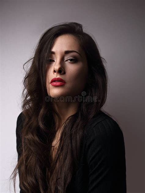 Mystic Makeup Woman With Red Bright Lipstick Looking O Stock Image