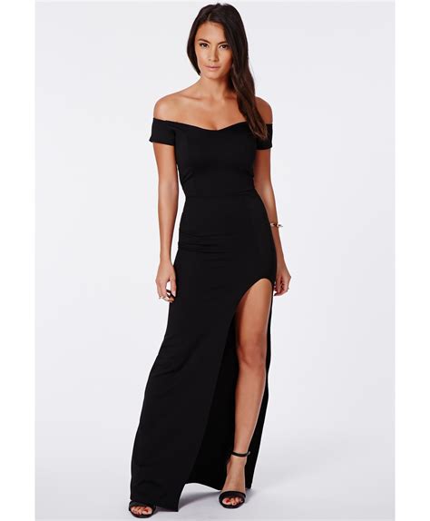 Missguided Pavitra Black Split Bardot Maxi Dress In Black Lyst