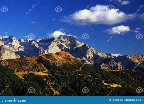 Autumn Landscape In Brenta Dolomites In A Beautiful Day Stock Image