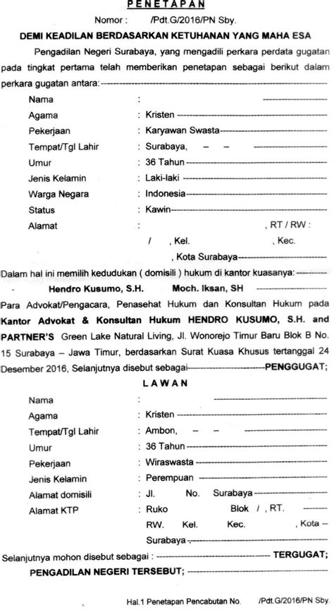 Contoh Surat Gugatan Cerai Dari Pengadilan Agama - Bagi ...