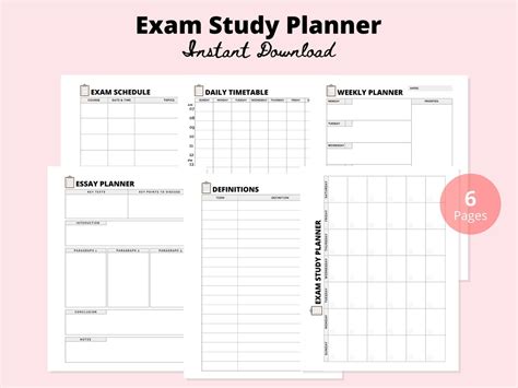 Exam Study Planner Printable Student Exam Schedule Digital Download