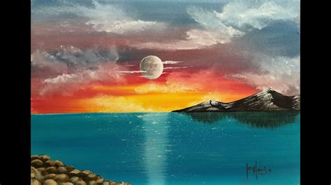 290 How To Paint A Moon Over A Sunset Beginners Youtube
