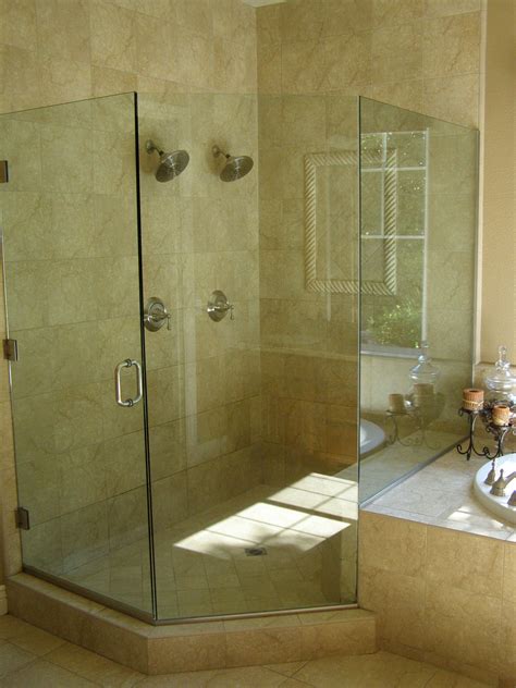 Seamless Glass Shower With Dual Shower Heads Door Glass Design