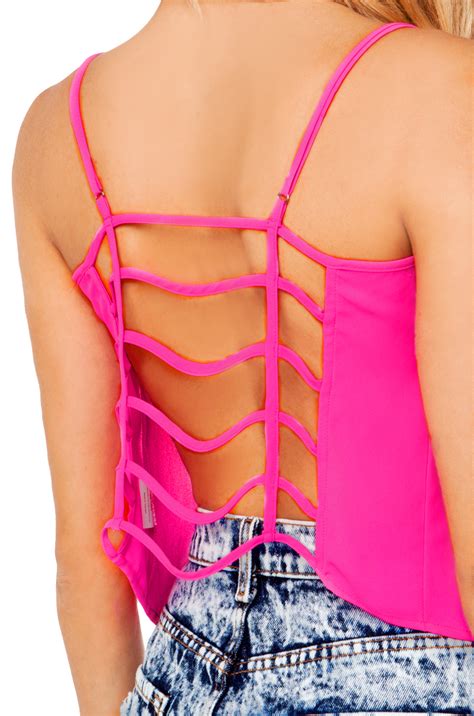 Lyst Akira Neon Back Caged Crop Top In Electric Pink In Pink