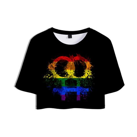 Camiseta Corta Con Estampado De Lgbt Para Mujer Ropa Informal Con Bandera De Arco Iris Gay
