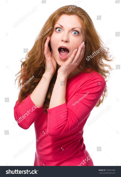 Young Woman Holding Her Face Astonishment Stock Photo 184341485