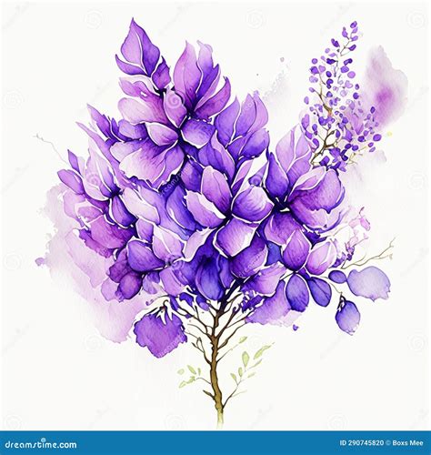 Hand Drawn Watercolor Illustration Of A Purple Wisteria Flower