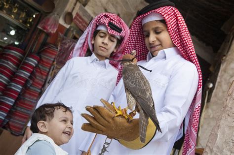 Qatari Children With A Falcon Editorial Photography Image Of Culture
