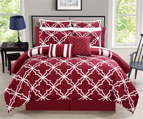 Down comforters and duvets are not just for cold weather! 12 Piece Bernard Burgundy Reversible Comforter Set with Sheets