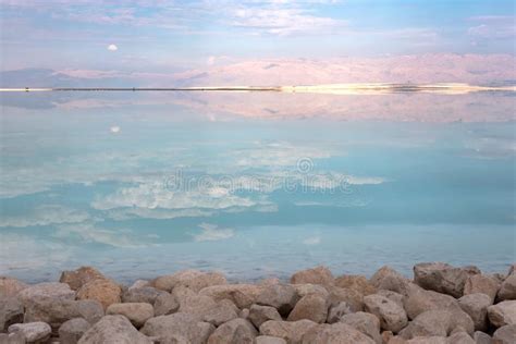 Reflection Of Clouds On Water At Sunset On Dead Sea Stock Image Image