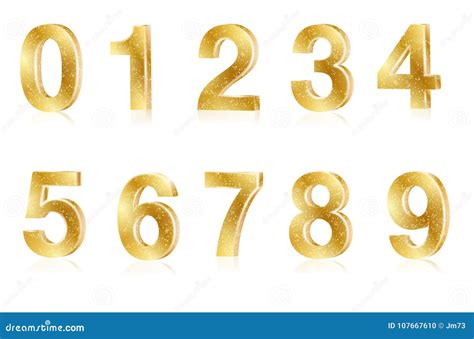 Set Of Gold Metal Shiny Numbers Stock Vector Illustration Of
