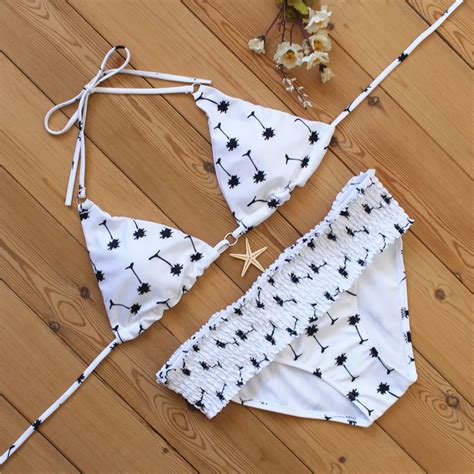 Micro Bikini Swimwear 2017 Cute White String Push Up Bikinis Set Palm