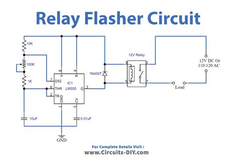 Simple Relay Flasher Circuit With NE555 Timer