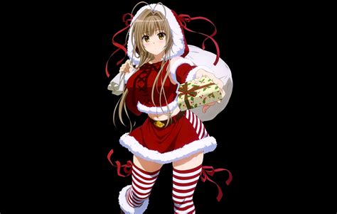 Обои girl christmas anime present merry christmas holiday blonde asian happy holidays