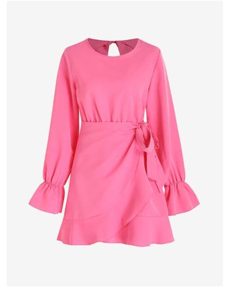 Zaful Synthetic Mini Dress Poet Sleeve Flounce Open Back Mini Dress In Light Pink Pink Lyst