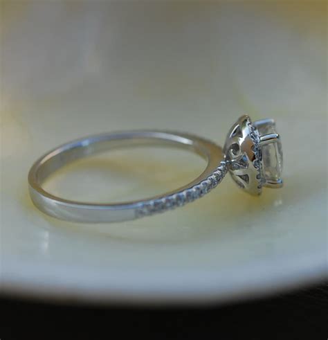 White Sapphire Ring Whitegold Engagement Ring Diamond Halo Ring