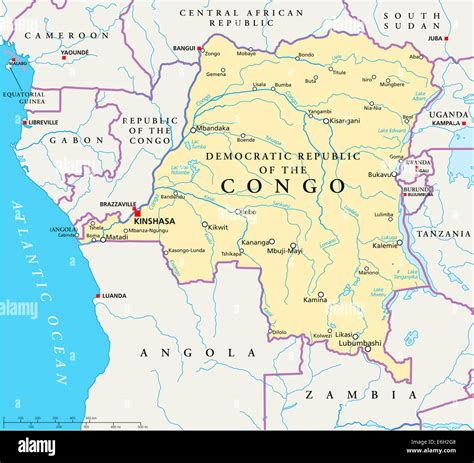 Congo Democratic Republic Political Map With Capital Kinshasa National