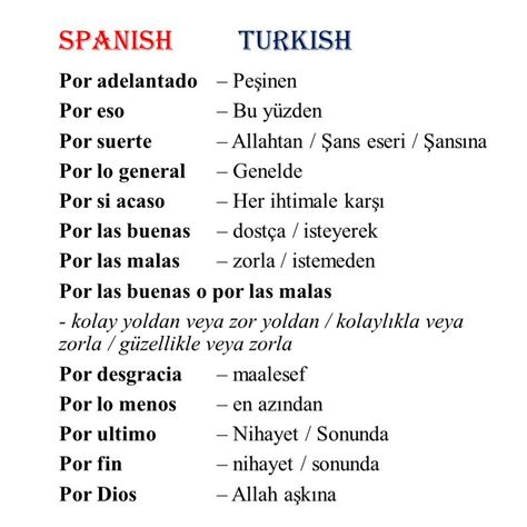 Spanyolca Por Ile Ba Layan Ifadeler Turkish Lessons Learn Turkish
