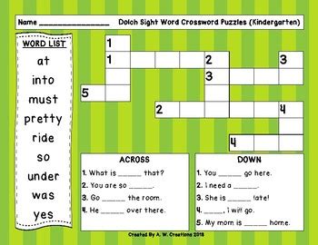 When your child is looking at these words on a daily basis, they will learn them quickly. Primer (Kindergarten) Dolch Sight Words Crossword Puzzle ...
