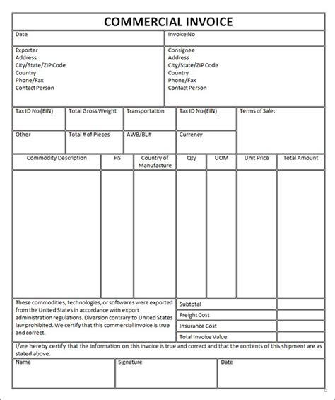 Commercial Invoice Template Pdf Invoice Example