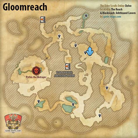 ESO Gloomreach Delve Map With Skyshard And Boss Location In The Reach Blackreach Arkthzand Cavern