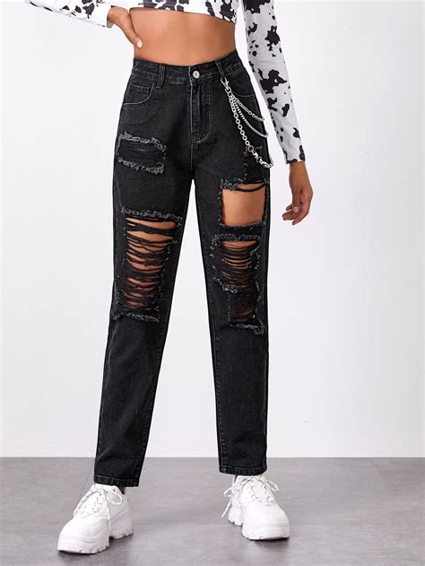 Distressed Mom Jeans Without Chain Shein Usa Mom Jeans Outfit Distressed Mom Jeans Clothes
