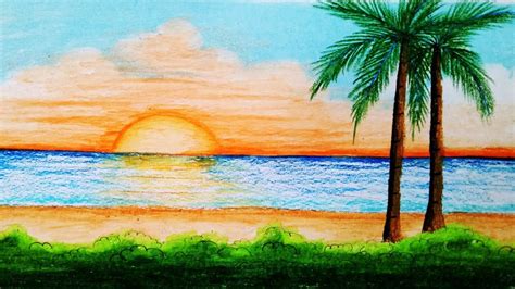 How To Draw A Sea Beach Scenery Easy Drawing Easy Drawings Beach My