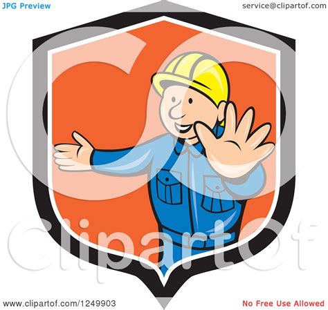 Clipart Of A Cartoon Male Road Construction Worker Directing Traffic In