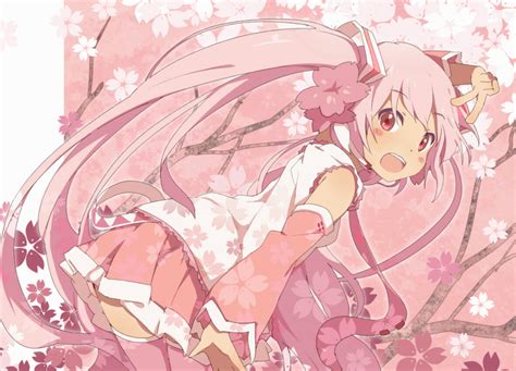 Ogipote Hatsune Miku Sakura Miku Vocaloid Girl Bent Over Blush Stickers Cherry Blossoms