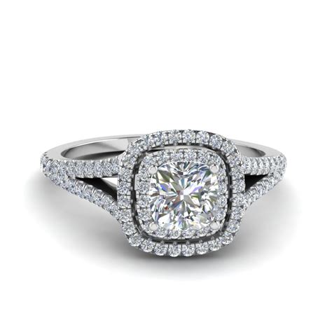With their rounded corners and straight sides, cushion cut diamonds can be a square shape or elongated as a rectangle shape. Cushion Cut Split Double Halo Diamond Engagement Ring In 18K White Gold | Fascinating Diamonds