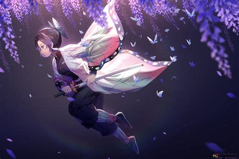 Demon Slayer - Shinobu's butterflies and Purple Wisteria flowers HD