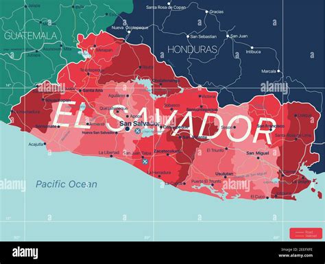 El Salvador País Mapa Detallado Editable Con Regiones Ciudades Y