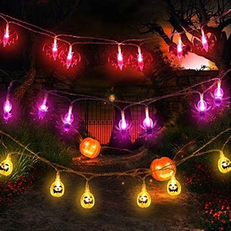 Nocknock Halloween Lights 3 Pack Twinkle Pumpkin Spider Bat String