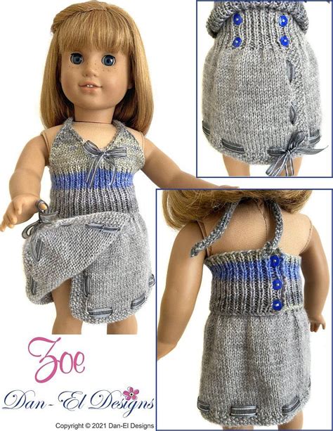 Dan El Designs Zoe Doll Clothes Knitting Pattern 18 Inch American Girl