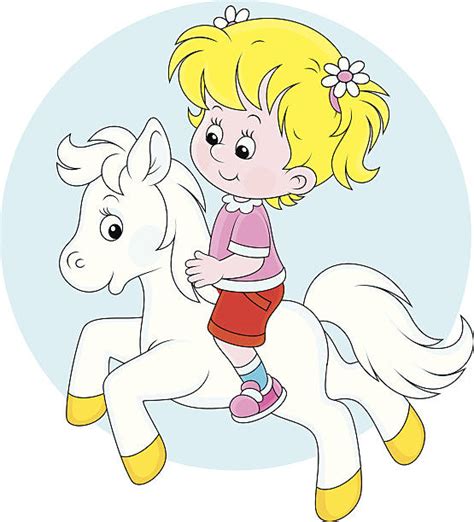 Cartoon Little Girl Riding A Pony Horse Stock Photos Pictures