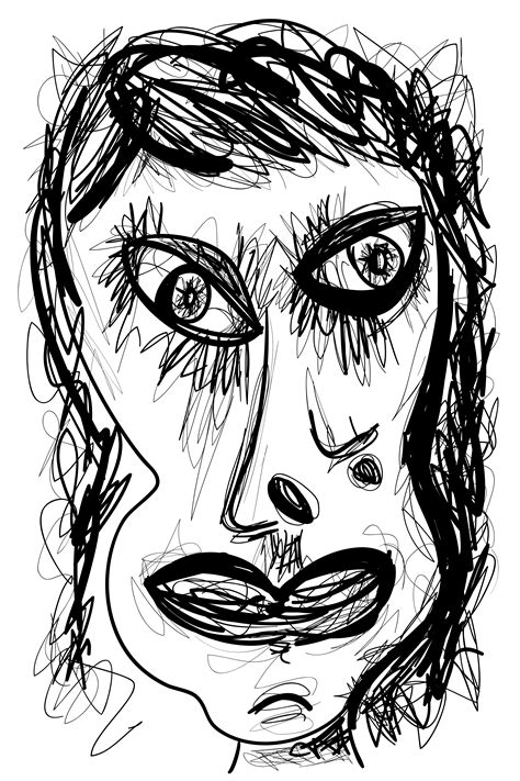 Abstract Expressionist Drawing Of Woman Face Portrait