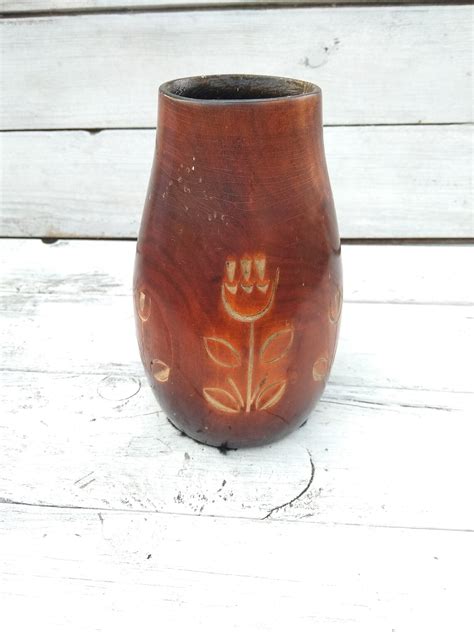 Soviet Vintage Wooden Vase Etsy