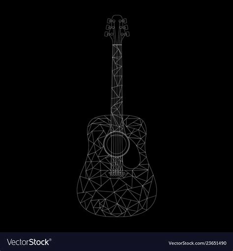 White Low Poly Acoustic Guitar On A Black Vector Image