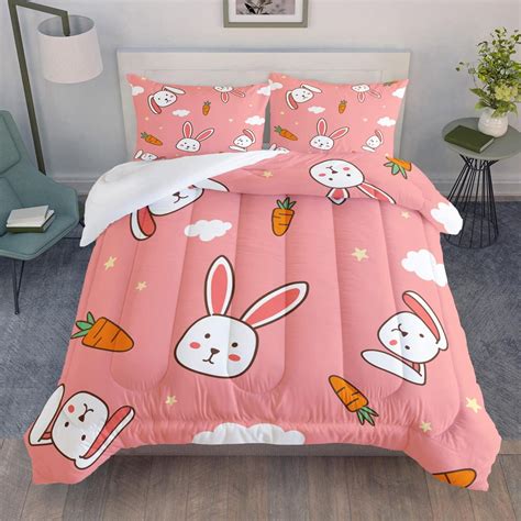 Bsntho Rabbit Comforter Set For Kids Hand Drawn Bunny Bedding Set