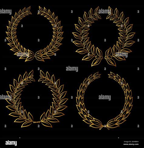 Set Of Golden Laurel Wreaths For Badge Or Label Design Stock Vector