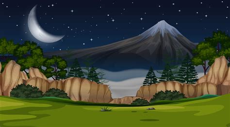 A mountain view scene at night 634147 Vector Art at Vecteezy