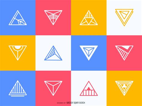Collection Of Flat Triangular Logos In Multiple Colors Designs Feature