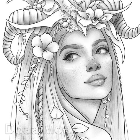 Printable Coloring Page Fantasy Floral Girl Portrait Etsy Adult
