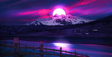 Desktop Wallpaper Lake Woonden Fence Mountains Landscape Sunset