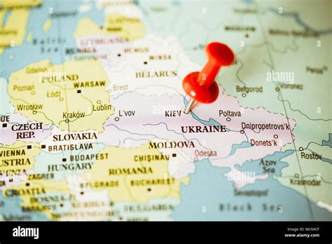 Ukraine And East Europe Political Map Red Pin On Kiev Stock Photo Alamy