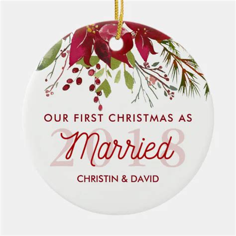 Personalized Our First Christmas As Married Ceramic Ornament Zazzle