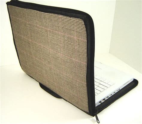 Padded Laptop Sleeve Full Zip Brown Plaid Sale