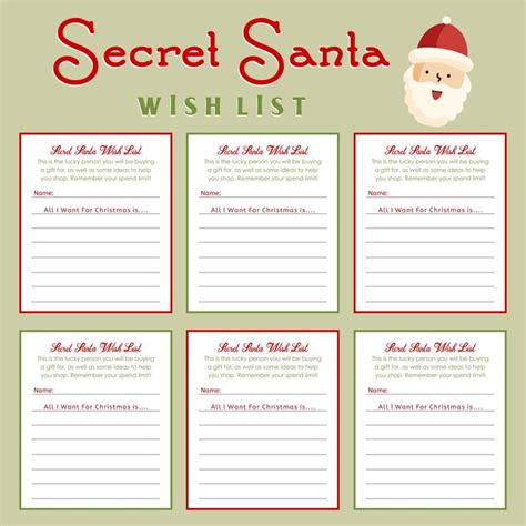 Secret Santa Wish List Form Printable Santa Wish List Secret Santa