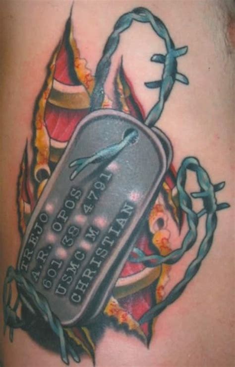 Cross with dog tags tattoo. 40 Lovely Dog tag tattoos and their Significance