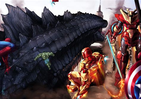 Godzilla Vs The Avengers By Lovecrossover On Deviantart
